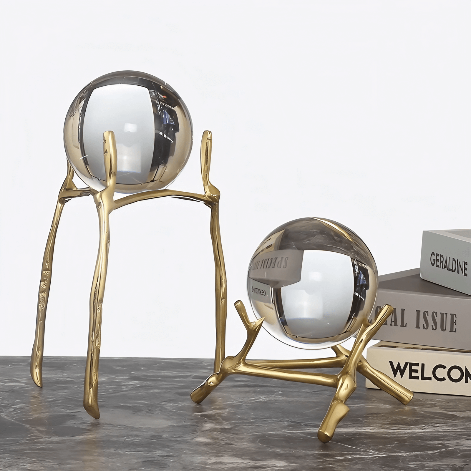 6.7″ Crystal Ball Transparent Brass and Crystal Feng Shui Decor for Office Living Room