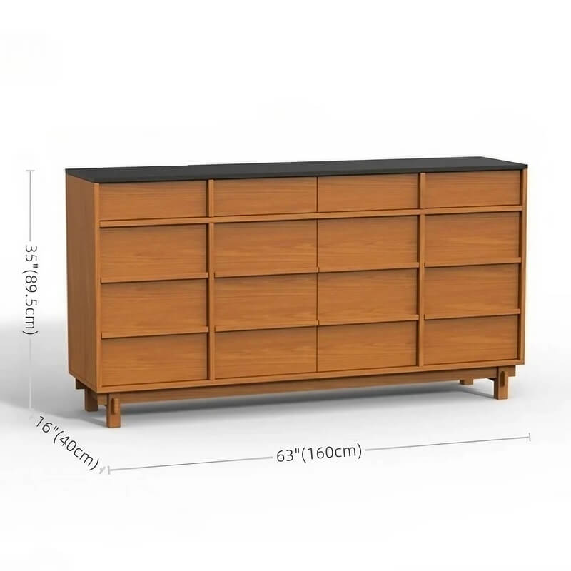63.0″ Natural Solid Wood Sideboard - Scandinavian-style with 4 Drawers, 6 Shelves, Doors Feature