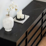 63.0″ Natural Solid Wood Sideboard - Scandinavian-style with 4 Drawers, 6 Shelves, Doors Feature
