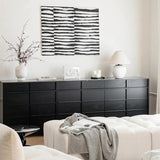 63.0″ Natural Solid Wood Sideboard - Scandinavian-style with 4 Drawers, 6 Shelves, Doors Feature