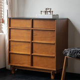 63.0″ Natural Solid Wood Sideboard - Scandinavian-style with 4 Drawers, 6 Shelves, Doors Feature