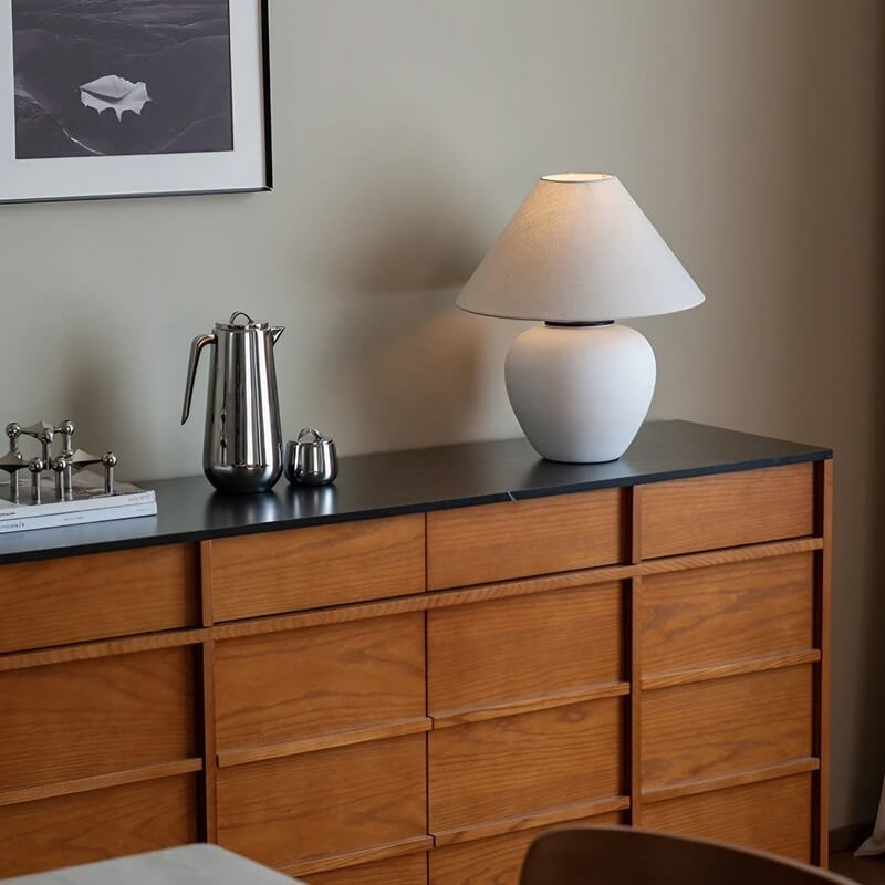 63.0″ Natural Solid Wood Sideboard - Scandinavian-style with 4 Drawers, 6 Shelves, Doors Feature