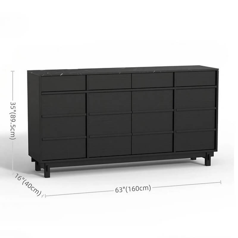 63.0″ Natural Solid Wood Sideboard - Scandinavian-style with 4 Drawers, 6 Shelves, Doors Feature
