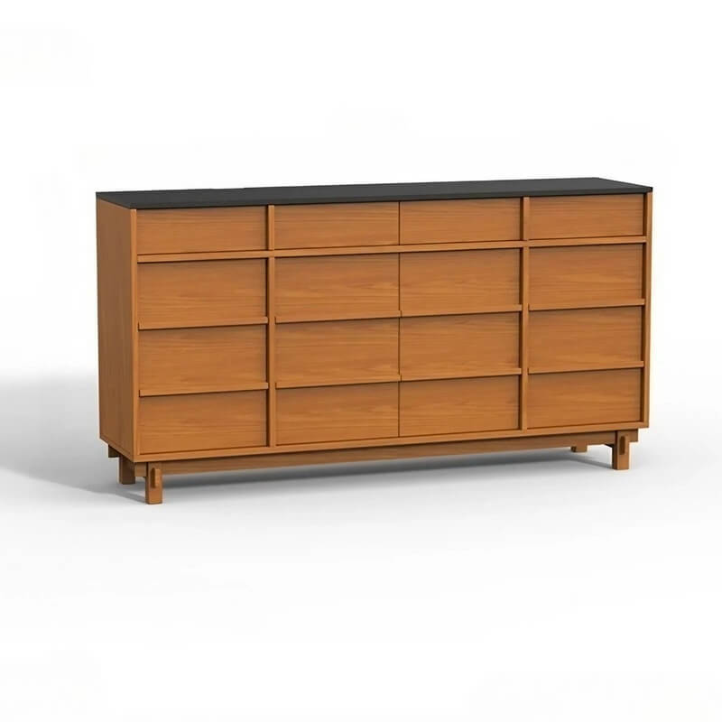 63.0″ Natural Solid Wood Sideboard - Scandinavian-style with 4 Drawers, 6 Shelves, Doors Feature