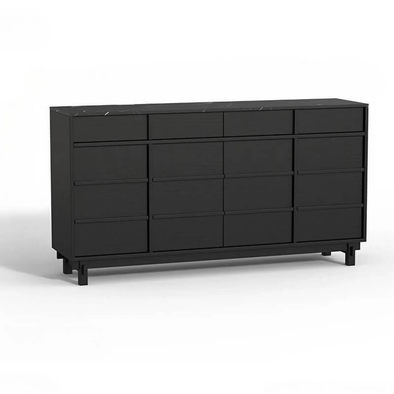 63.0″ Natural Solid Wood Sideboard - Scandinavian-style with 4 Drawers, 6 Shelves, Doors Feature
