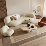 66.9″ Sherpa Upholstered Curve Sofa - Modern Style, Beige with Pillow Included