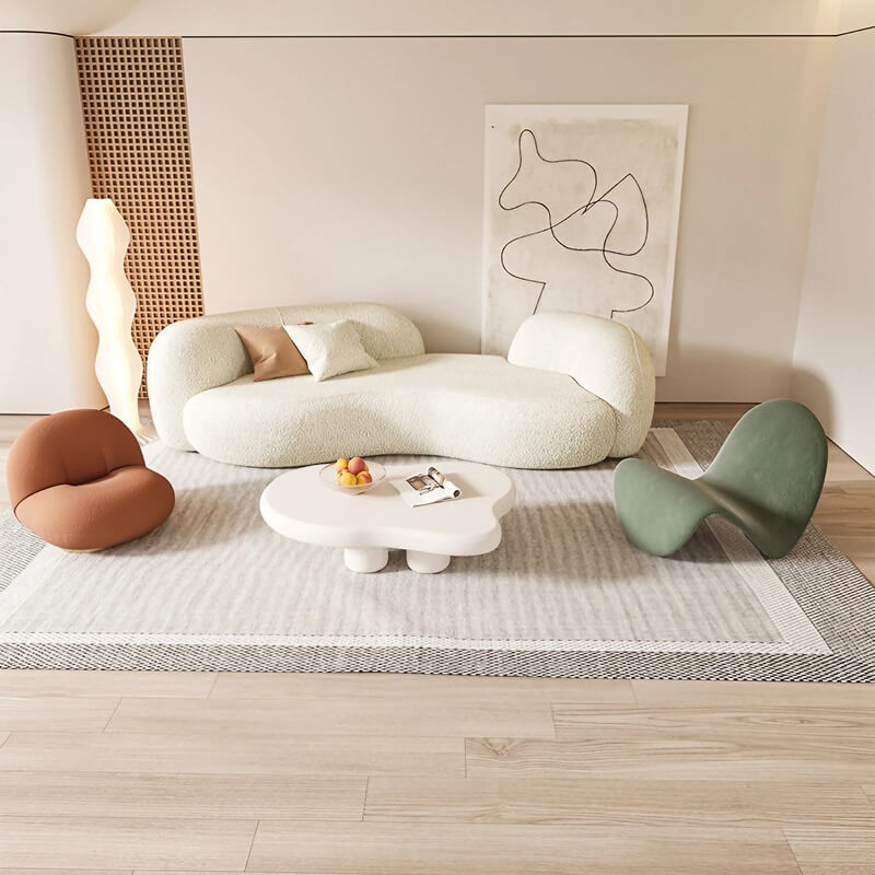 66.9″ Sherpa Upholstered Curve Sofa - Modern Style, Beige with Pillow Included