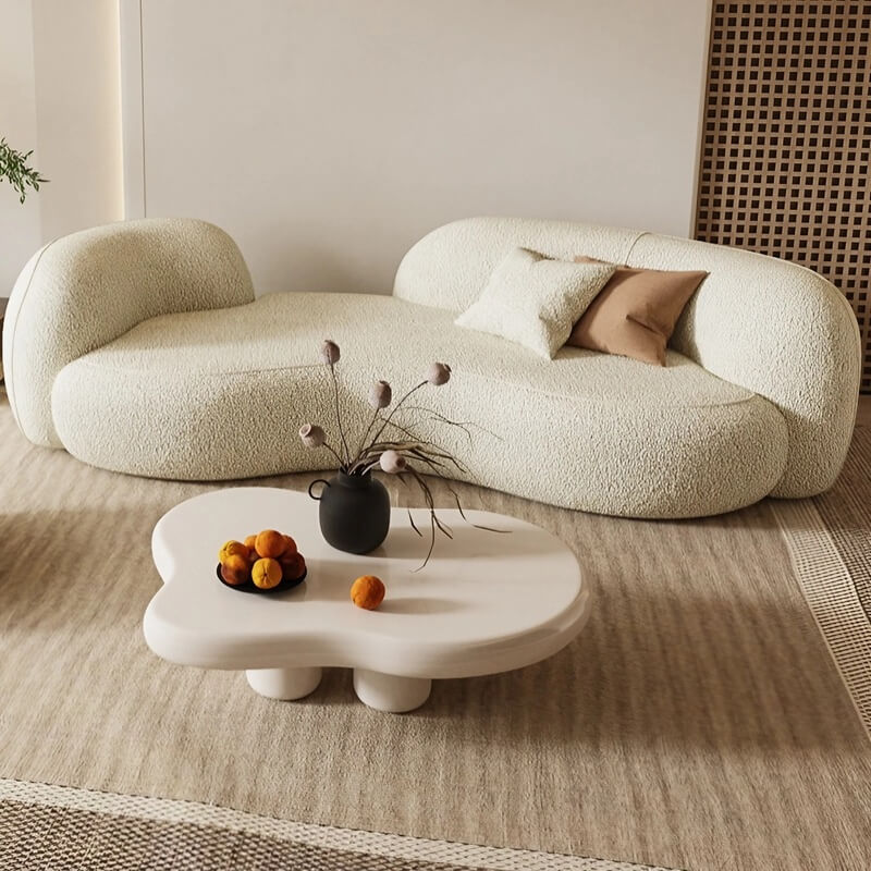 66.9″ Sherpa Upholstered Curve Sofa - Modern Style, Beige with Pillow Included