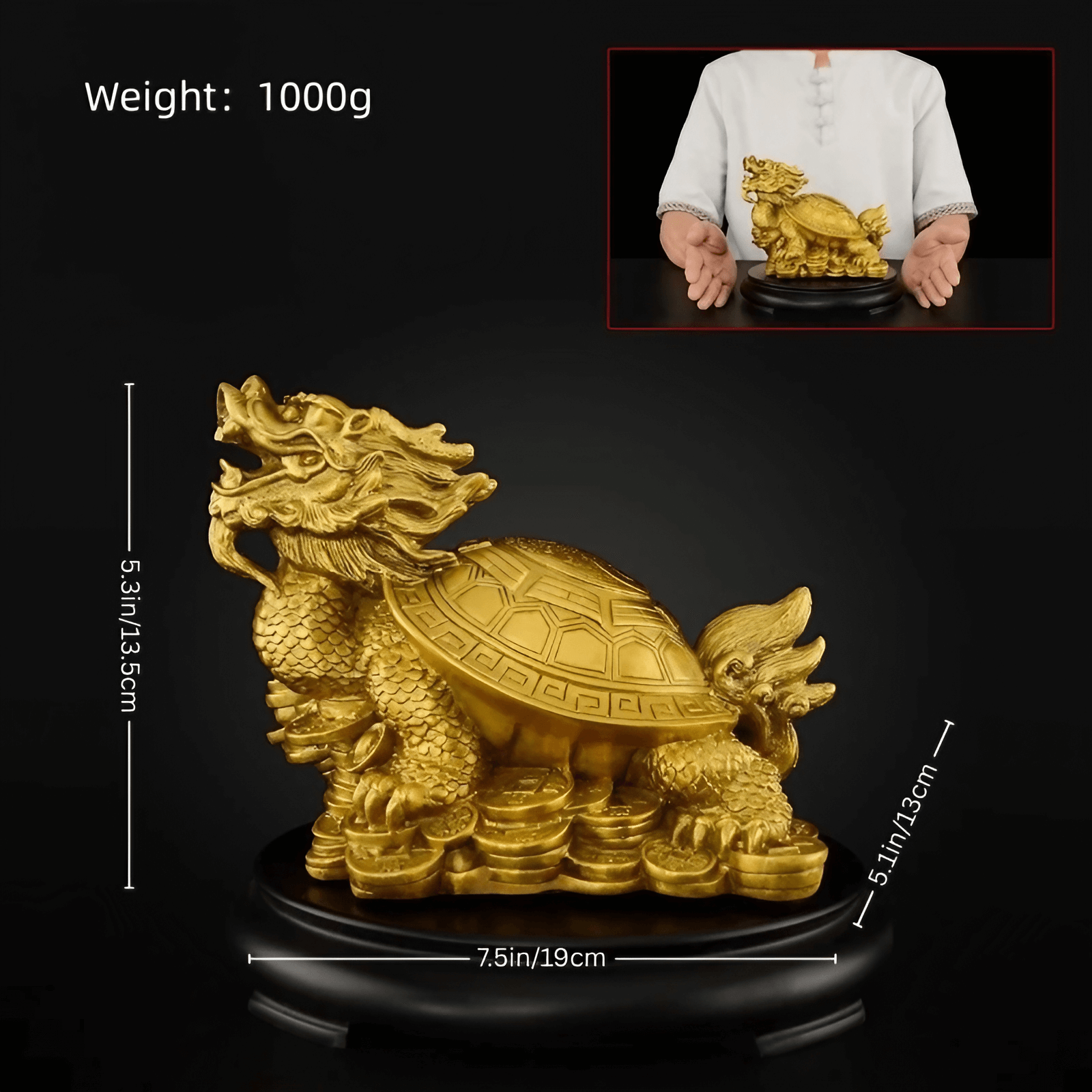 7.5″ Bagua Dragon Turtle Feng Shui Decor Brass for Office Living Room