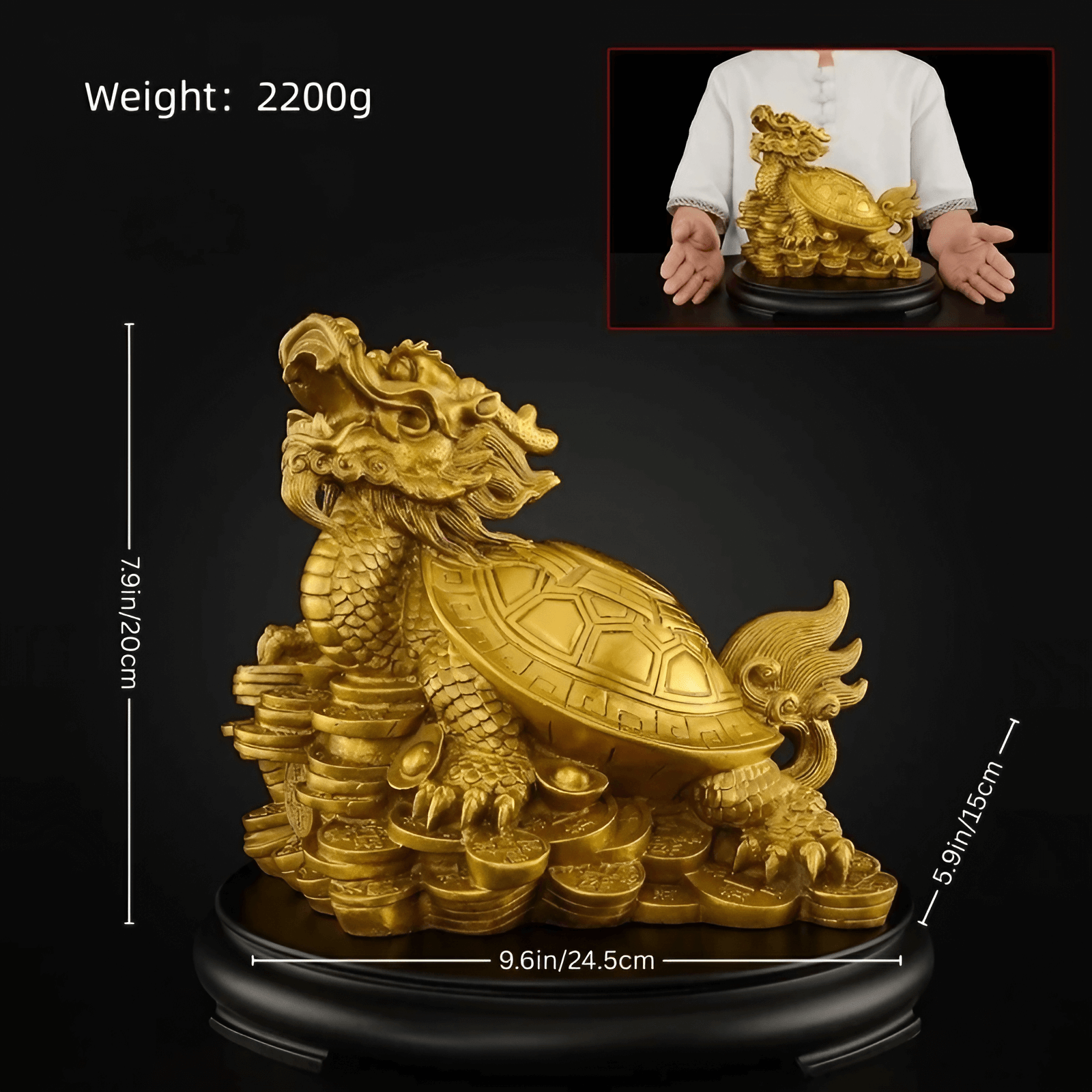 7.5″ Bagua Dragon Turtle Feng Shui Decor Brass for Office Living Room