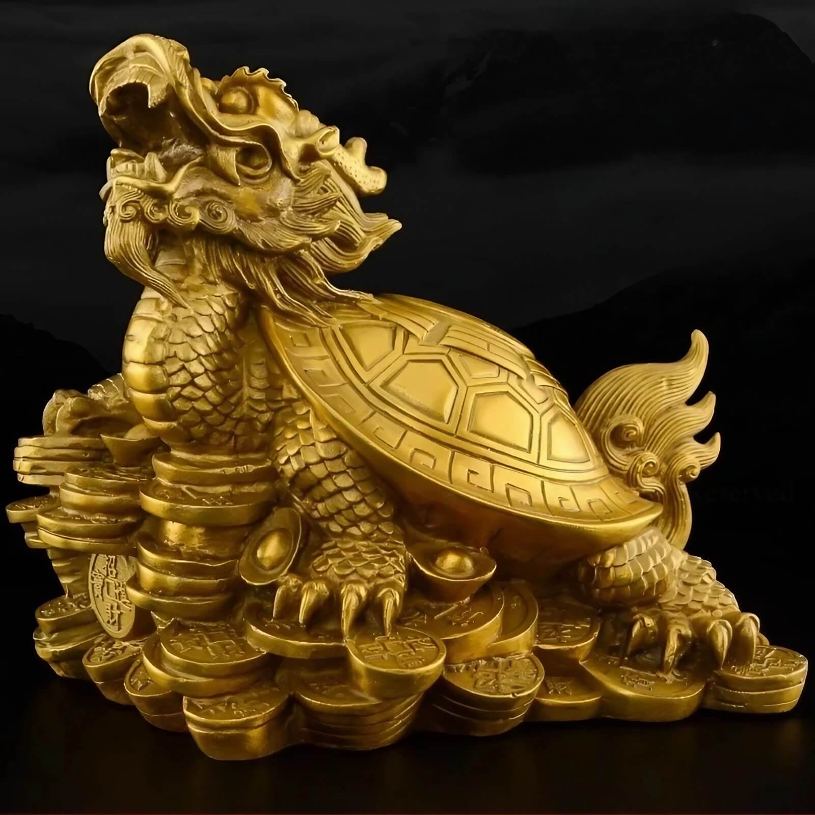 7.5″ Bagua Dragon Turtle Feng Shui Decor Brass for Office Living Room