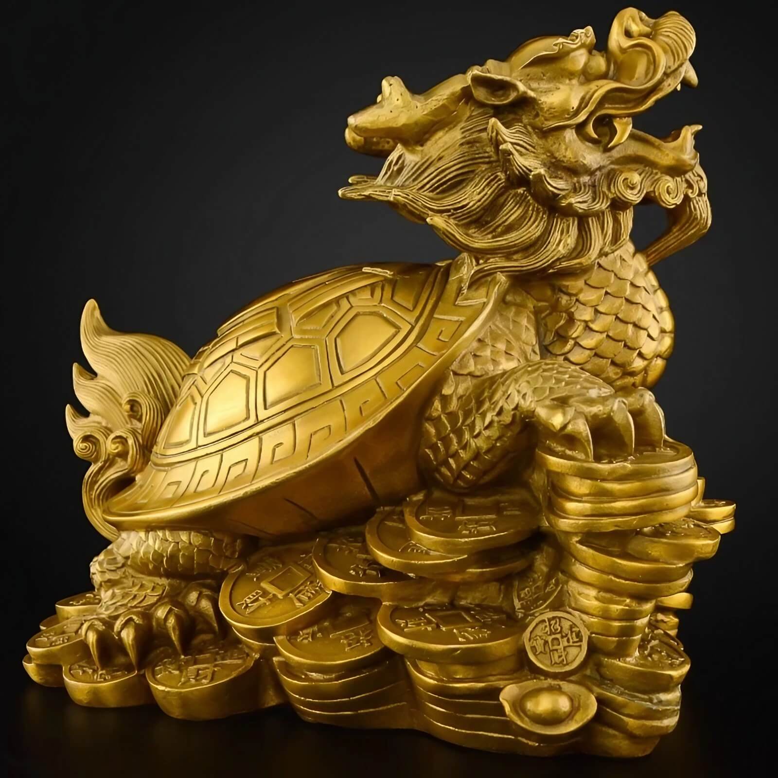 7.5″ Bagua Dragon Turtle Feng Shui Decor Brass for Office Living Room