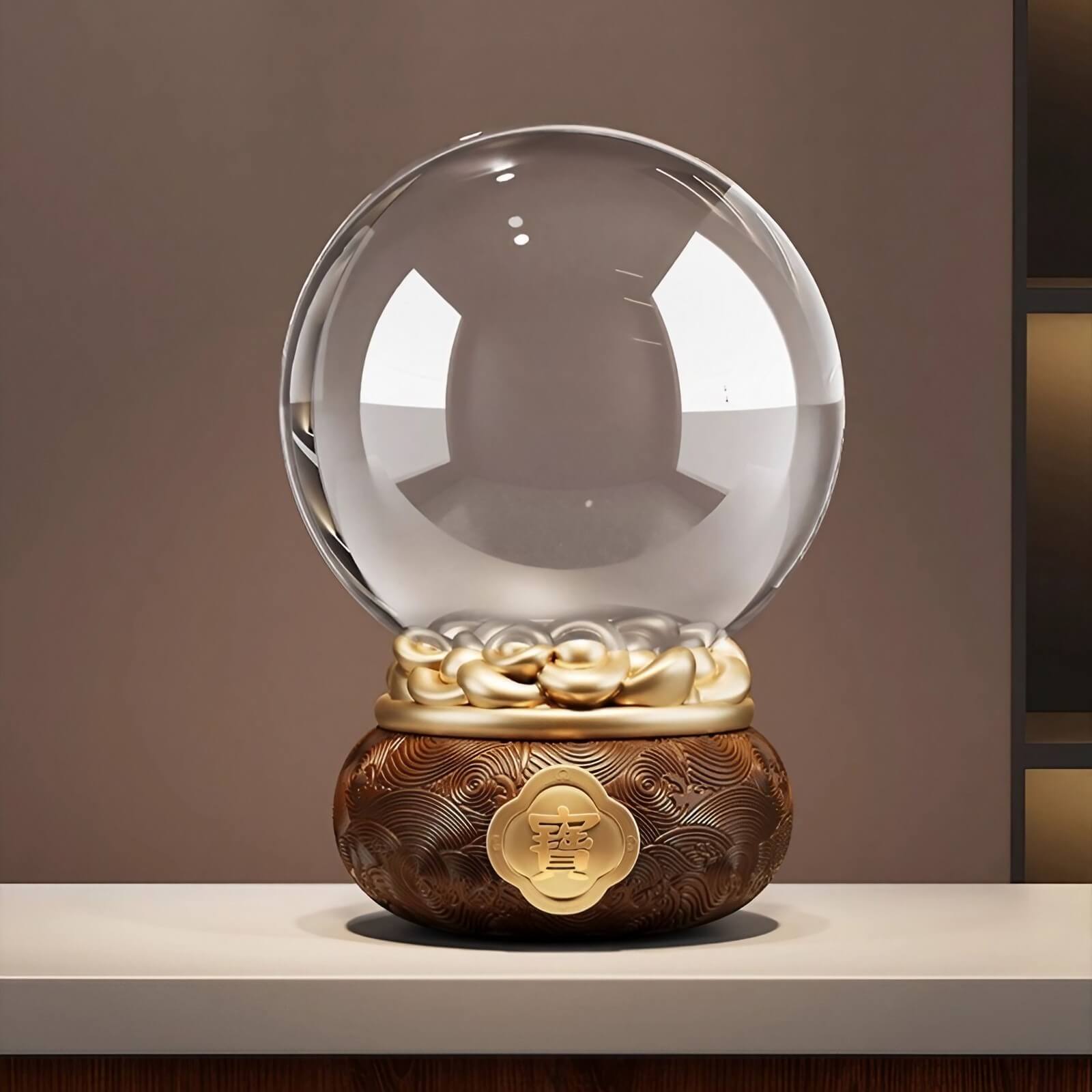7.9″ Feng Shui Decor Glass Crystal Ball Gold for Office Living Room