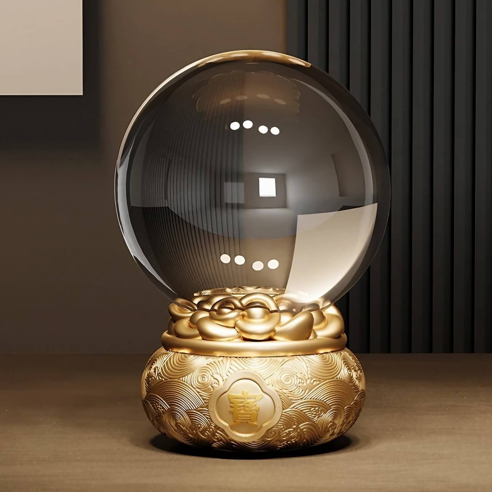 7.9″ Feng Shui Decor Glass Crystal Ball Gold for Office Living Room