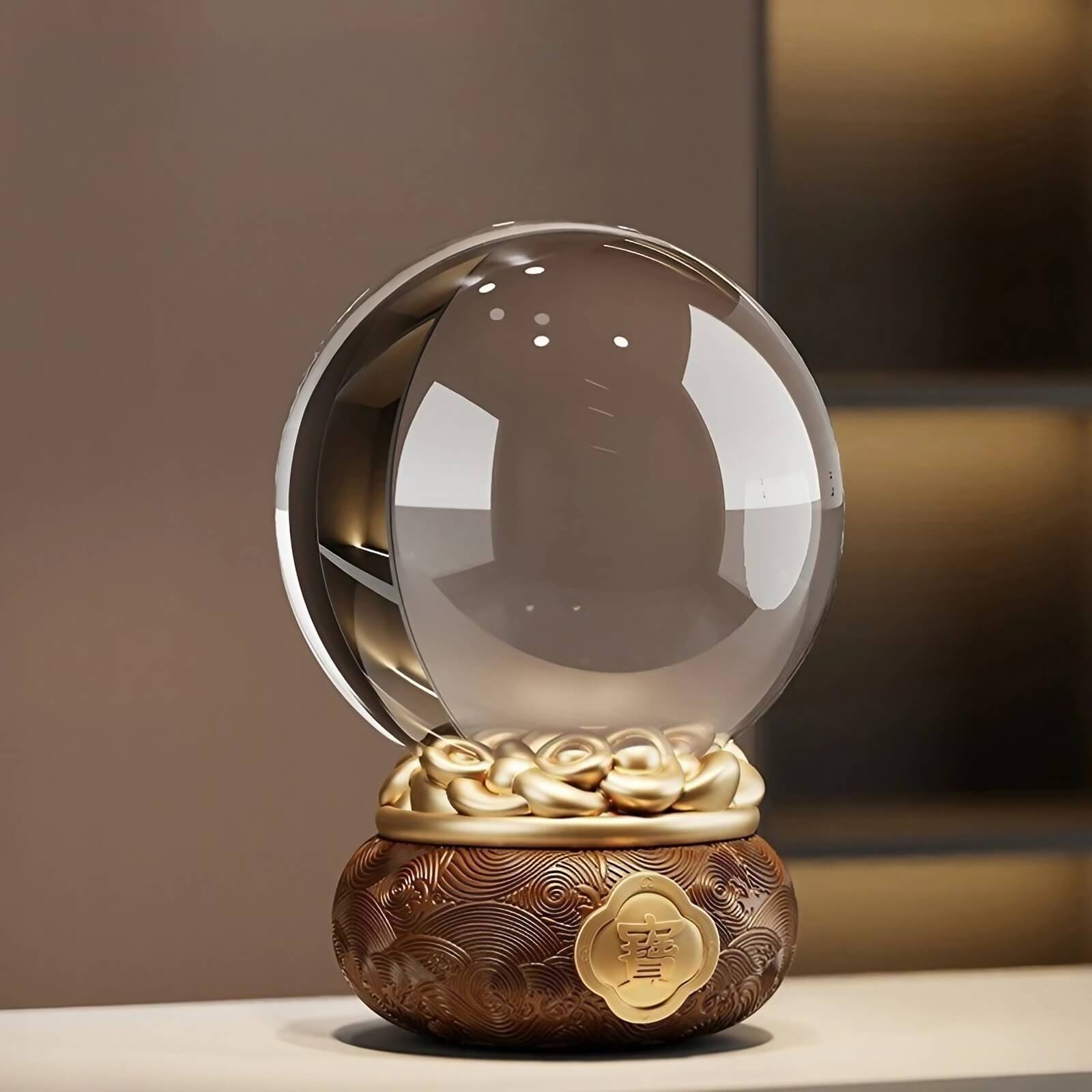 7.9″ Feng Shui Decor Glass Crystal Ball Gold for Office Living Room