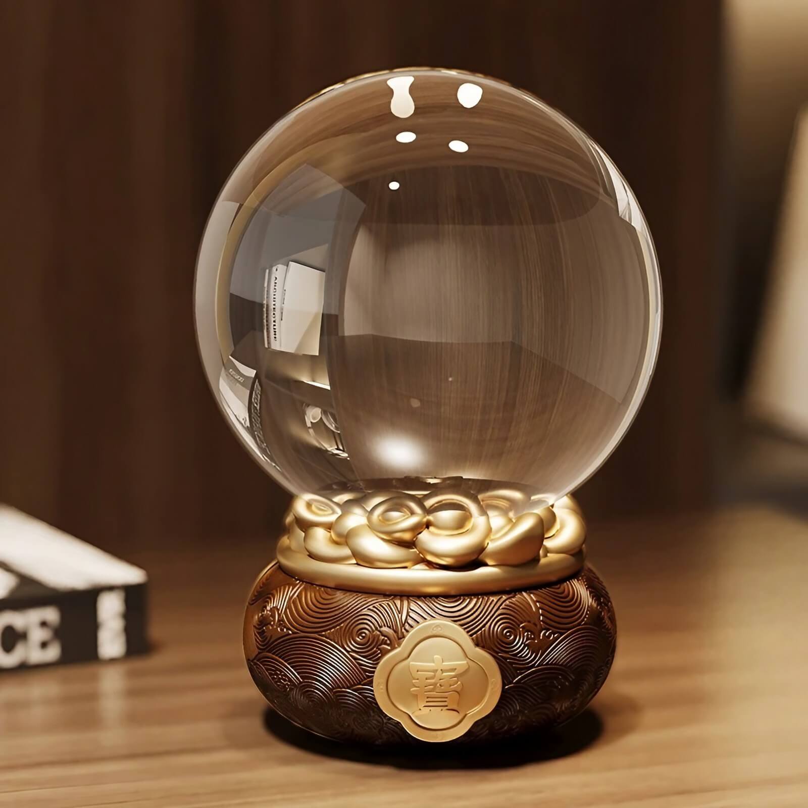 7.9″ Feng Shui Decor Glass Crystal Ball Gold for Office Living Room