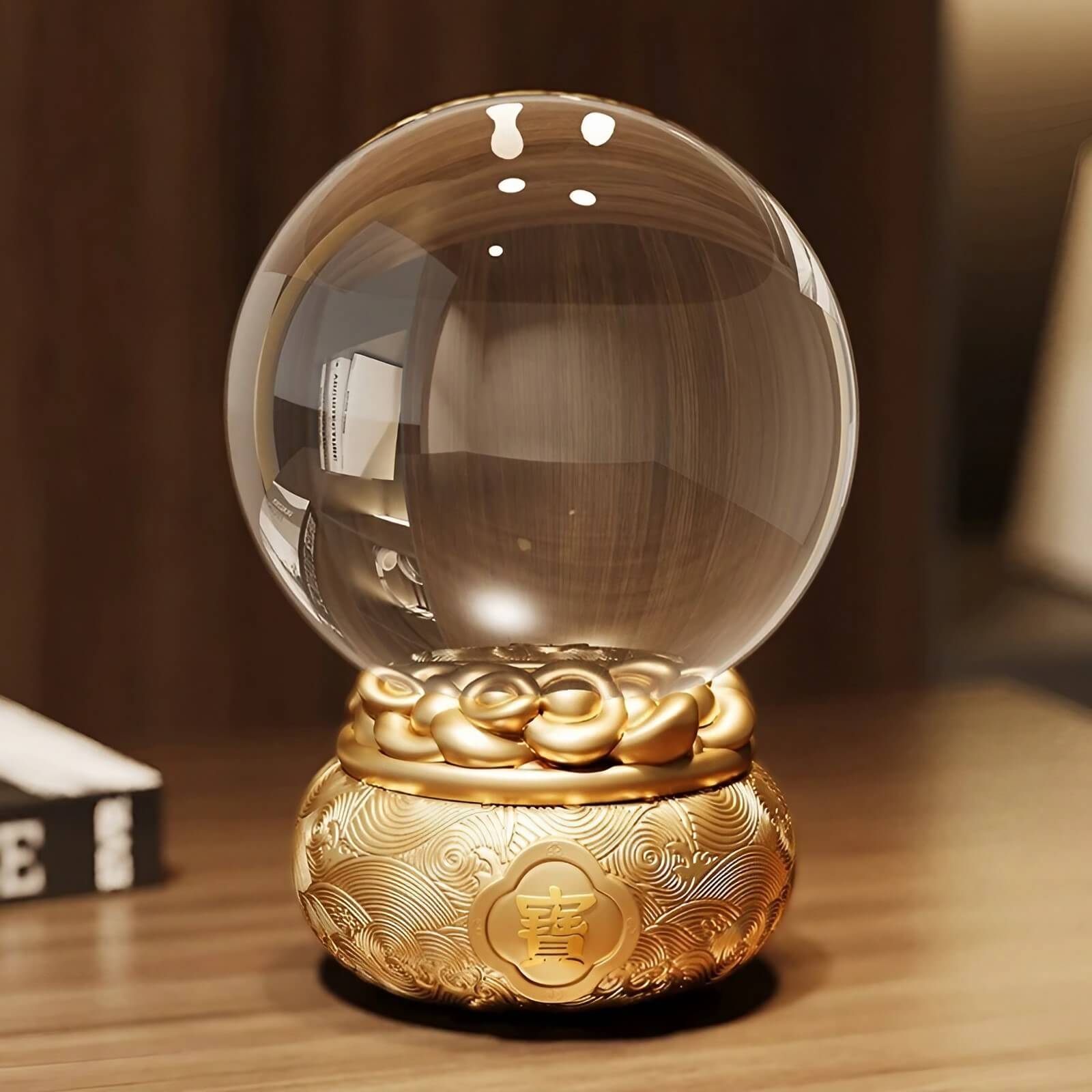 7.9″ Feng Shui Decor Glass Crystal Ball Gold for Office Living Room
