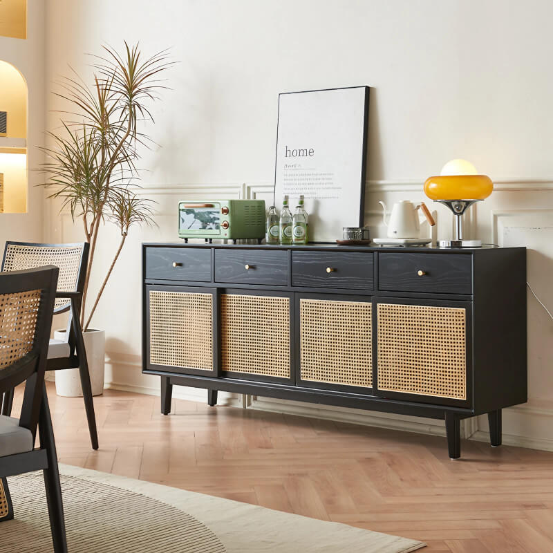 71" Rattan Dresser with 4 Drawers - Black Nordic Style