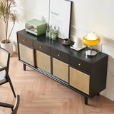 71" Rattan Dresser with 4 Drawers - Black Nordic Style
