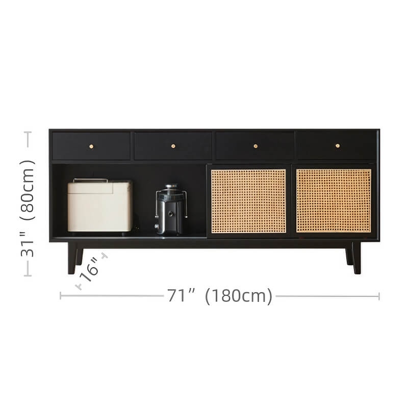 71" Rattan Dresser with 4 Drawers - Black Nordic Style