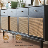 71" Rattan Dresser with 4 Drawers - Black Nordic Style