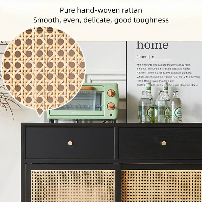 71" Rattan Dresser with 4 Drawers - Black Nordic Style