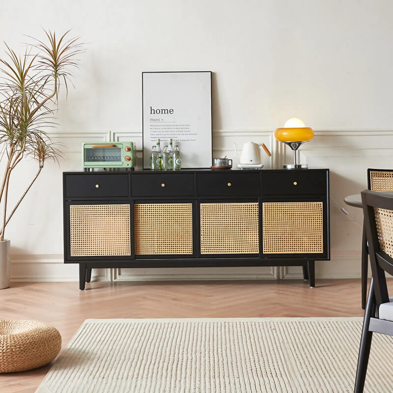 71" Rattan Dresser with 4 Drawers - Black Nordic Style