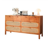 61" Rattan Dresser - 6 Drawers - Cherry Wood - Nordic Style