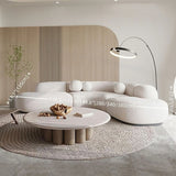 82.7″ Boucle Fabric Curve Sofa in Beige - Modern Style with Pillow Included