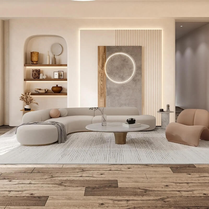 82.7″ Boucle Fabric Curve Sofa in Beige - Modern Style with Pillow Included