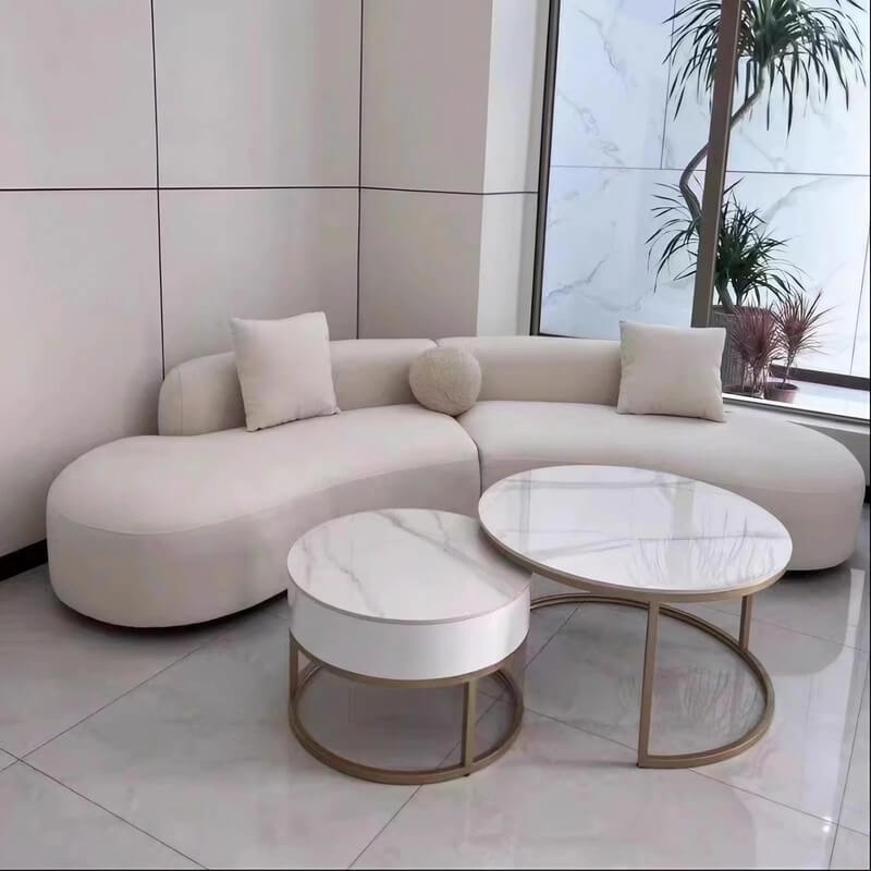 82.7″ Boucle Fabric Curve Sofa in Beige - Modern Style with Pillow Included