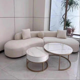 82.7″ Boucle Fabric Curve Sofa in Beige - Modern Style with Pillow Included