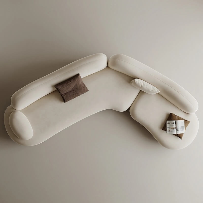 82.7" Modern Curve Sofa with Pillow - Beige Brushed Fabric Upholstery