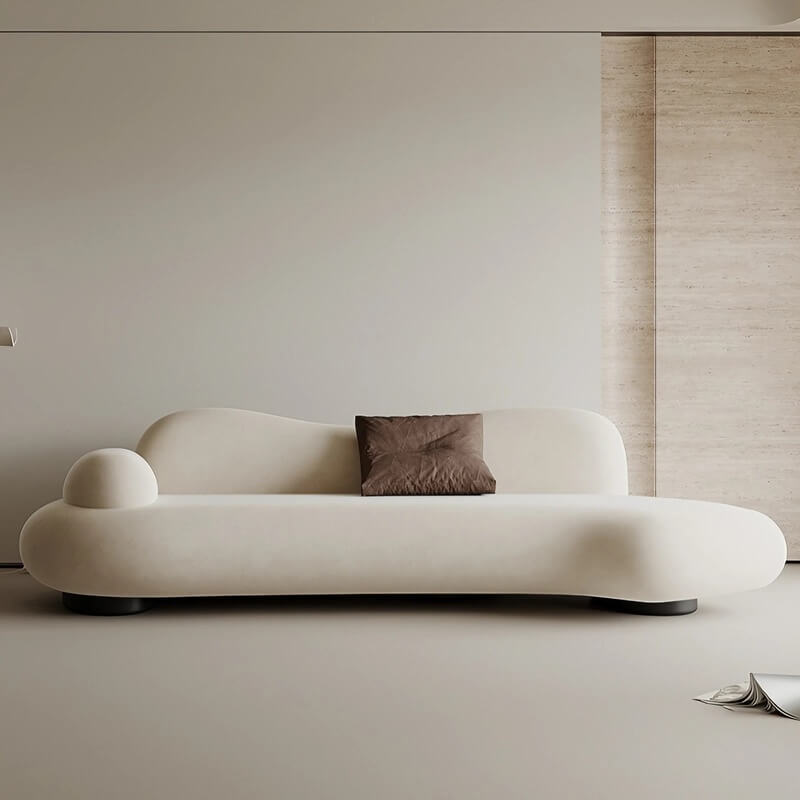 82.7" Modern Curve Sofa with Pillow - Beige Brushed Fabric Upholstery