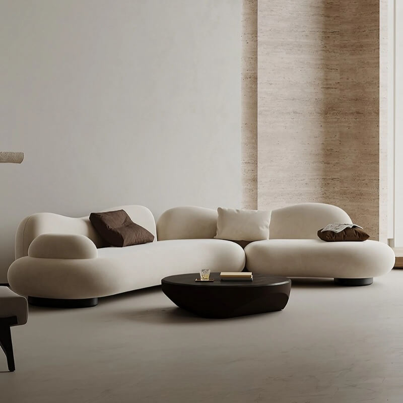 82.7" Modern Curve Sofa with Pillow - Beige Brushed Fabric Upholstery