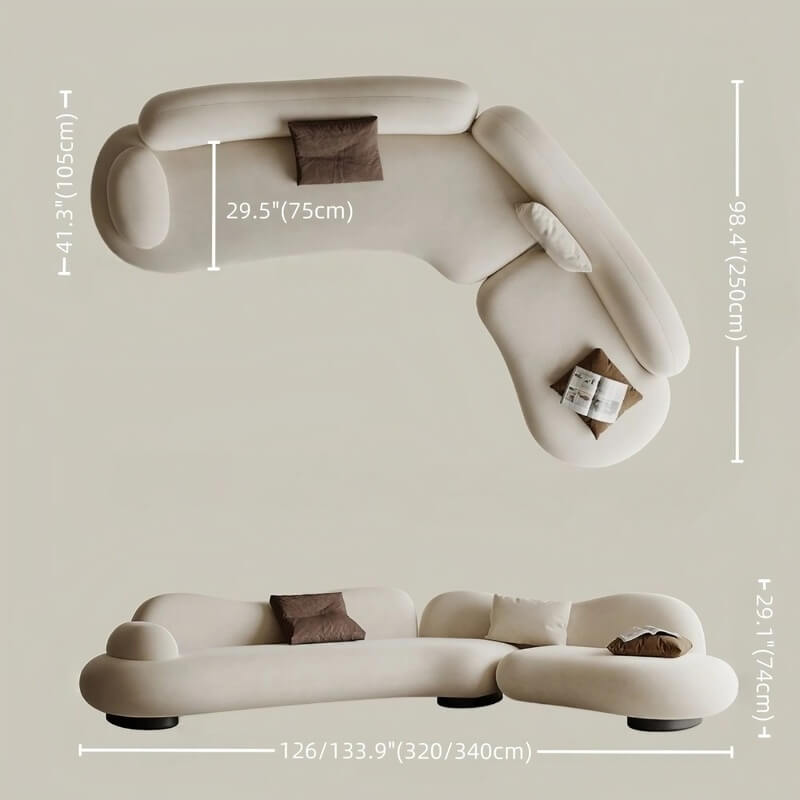 82.7" Modern Curve Sofa with Pillow - Beige Brushed Fabric Upholstery