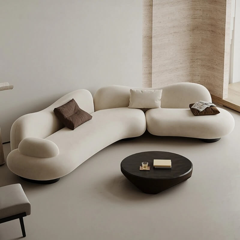 82.7" Modern Curve Sofa with Pillow - Beige Brushed Fabric Upholstery