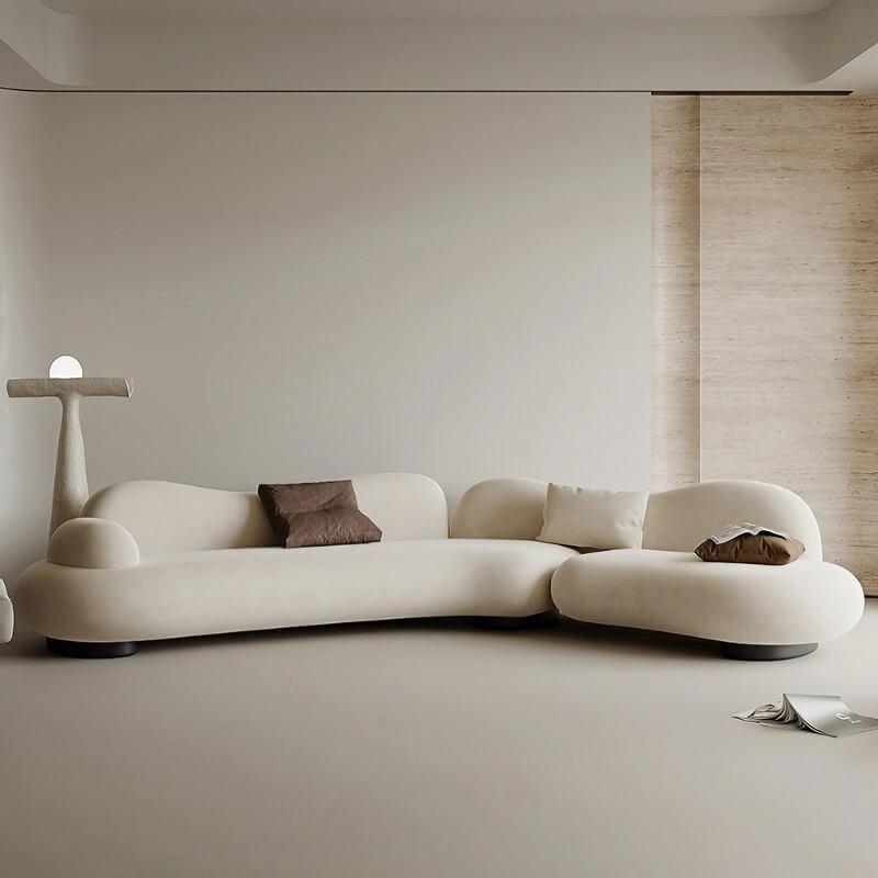 82.7" Modern Curve Sofa with Pillow - Beige Brushed Fabric Upholstery