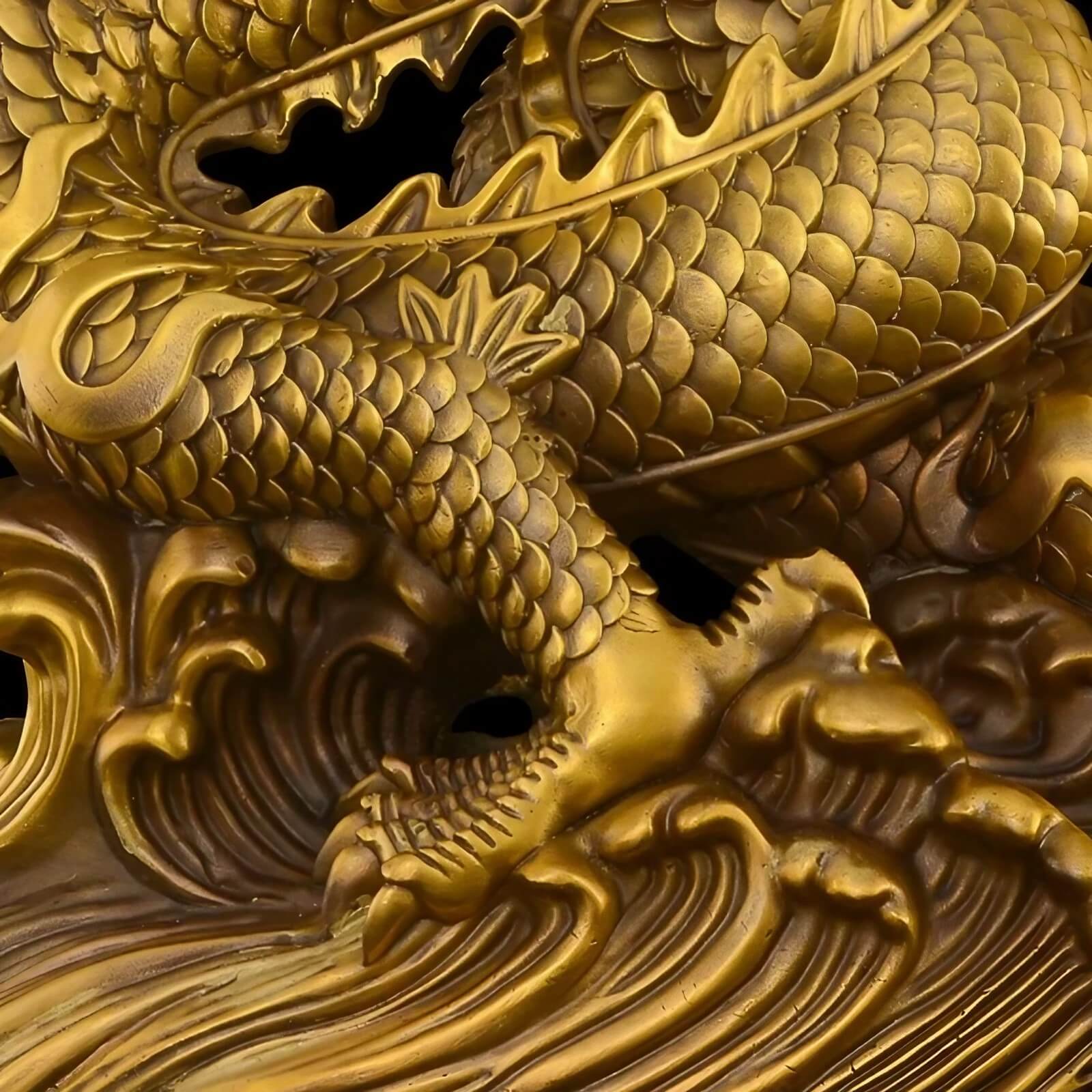 9.6″ Dragon Soaring Across Four Seas Brass Feng Shui Decor for Office Living Room