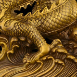 9.6″ Dragon Soaring Across Four Seas Brass Feng Shui Decor for Office Living Room