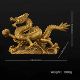 9.6″ Dragon Soaring Across Four Seas Brass Feng Shui Decor for Office Living Room