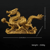 9.6″ Dragon Soaring Across Four Seas Brass Feng Shui Decor for Office Living Room