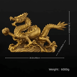 9.6″ Dragon Soaring Across Four Seas Brass Feng Shui Decor for Office Living Room