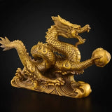 9.6″ Dragon Soaring Across Four Seas Brass Feng Shui Decor for Office Living Room