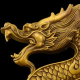 9.6″ Dragon Soaring Across Four Seas Brass Feng Shui Decor for Office Living Room