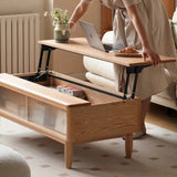 Adjustable Height Desk Solid Wood - White Rectangle Top - LiftTop Storage