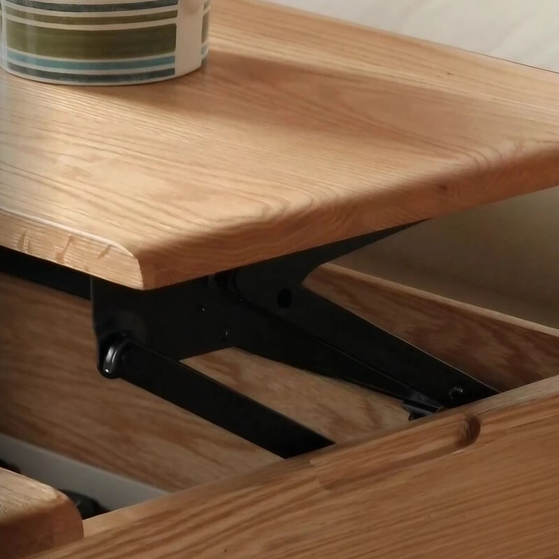 Adjustable Height Desk Solid Wood - White Rectangle Top - LiftTop Storage