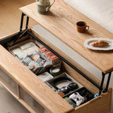 Adjustable Height Desk Solid Wood - White Rectangle Top - LiftTop Storage