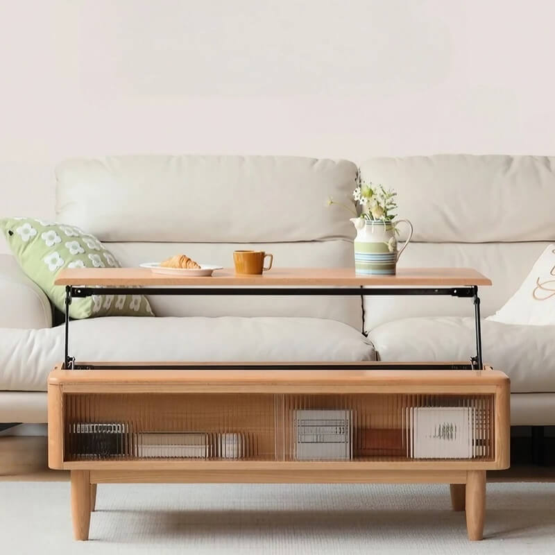 Adjustable Height Desk Solid Wood - White Rectangle Top - LiftTop Storage