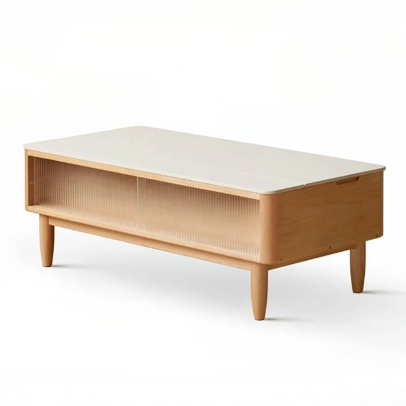 Adjustable Height Desk Solid Wood - White Rectangle Top - LiftTop Storage